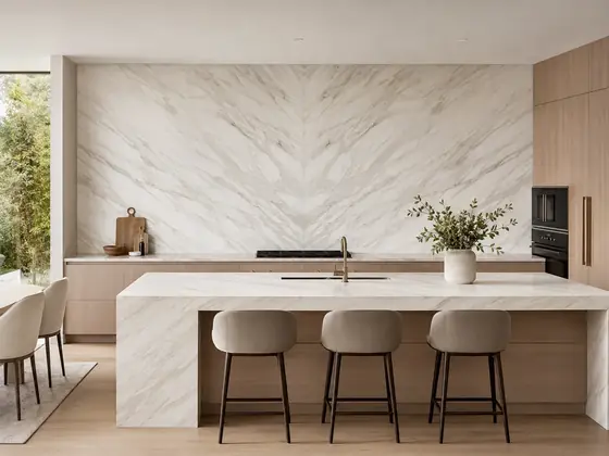 Trabajo realizado en Neolith Calacatta Gold — obra de Granimar, marmolería en Lanús y Hudson
