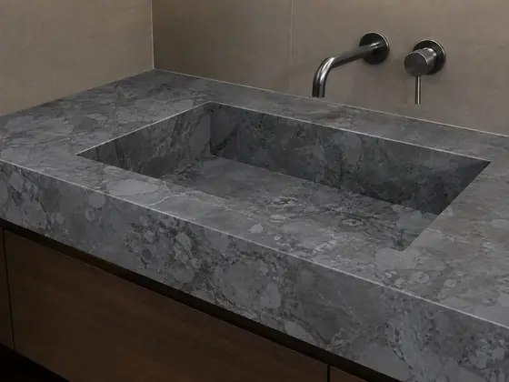 Trabajo realizado en Sinterium Armani Grey — obra de Granimar, marmolería en Lanús y Hudson