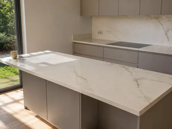 Trabajo realizado en Sinterium Blanco Puro — obra de Granimar, marmolería en Lanús y Hudson