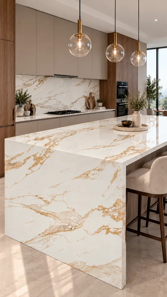 Trabajo realizado en Sinterium Calacatta Borghini — obra de Granimar, marmolería en Lanús y Hudson