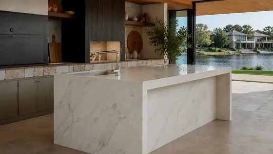 Trabajo realizado en Sinterium Calacatta Dior — obra de Granimar, marmolería en Lanús y Hudson